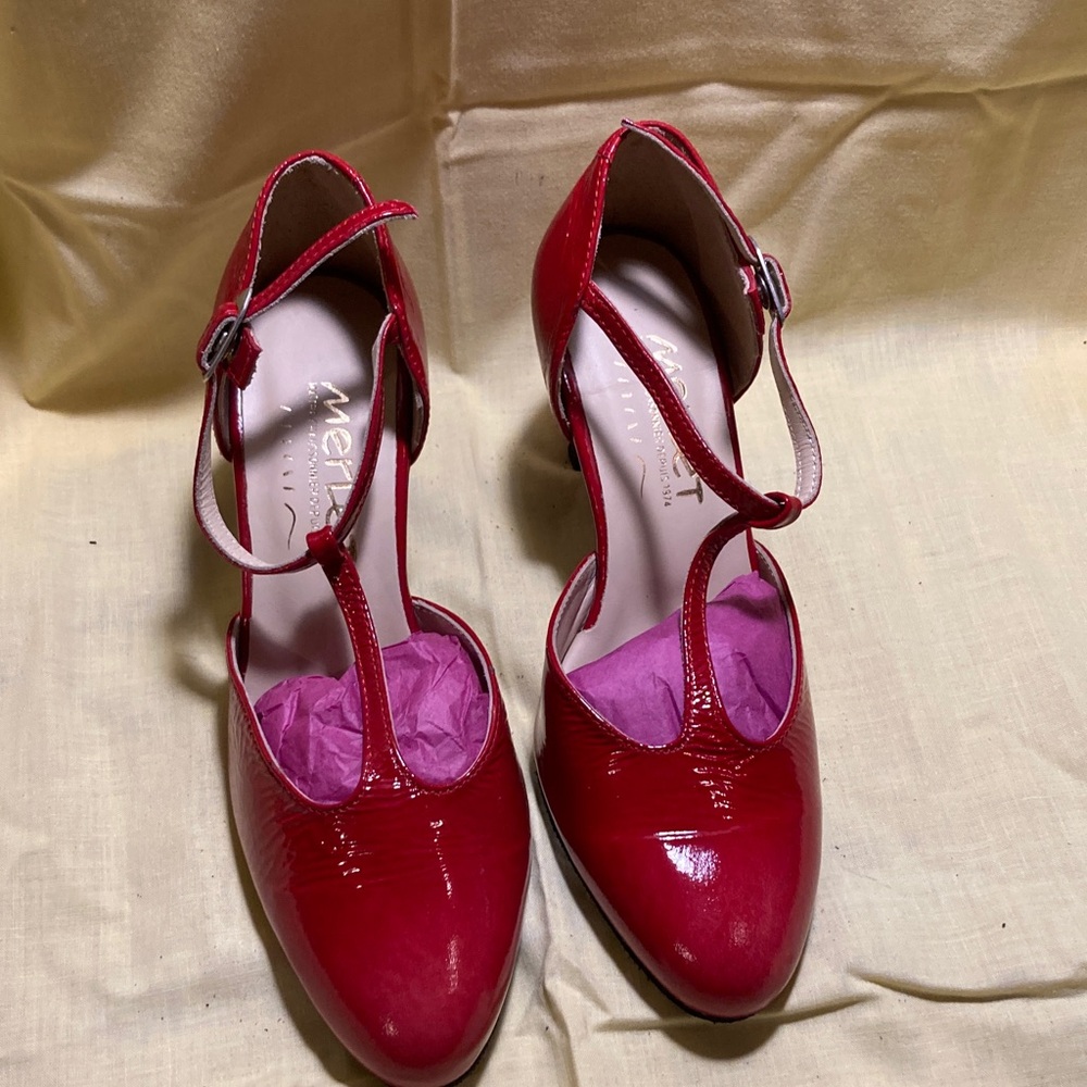 Women's Vibrant Red T-Strap Heels Ballroom